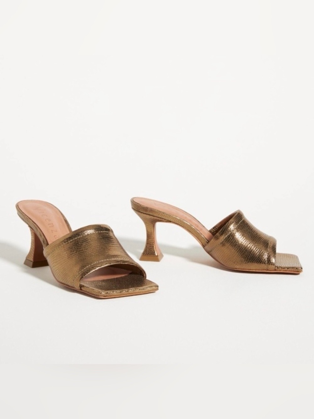 Anthropologie Vicenza gold square toe metallic heels